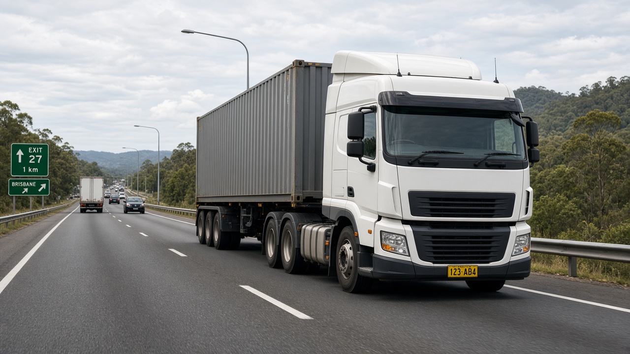 Heavy vehicle on a Queensland motorway carrying containerised freight
