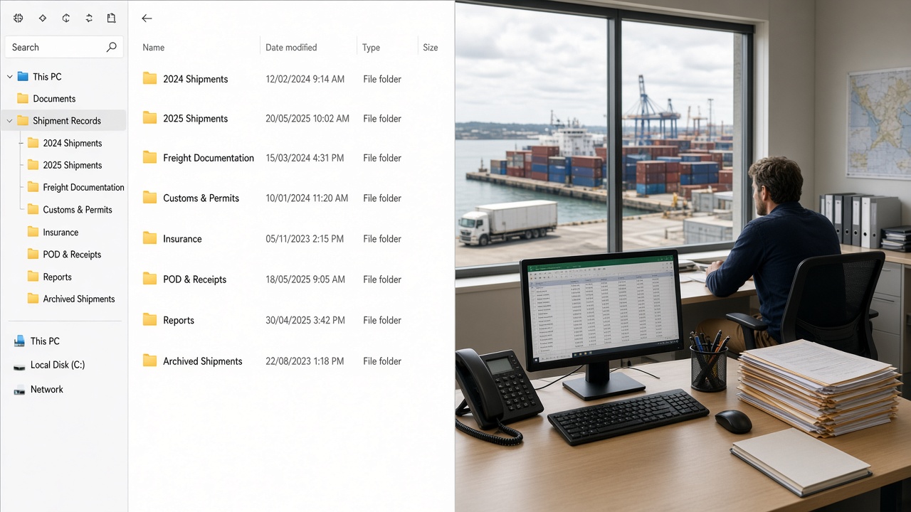 Digital folder structure for shipment records on a computer