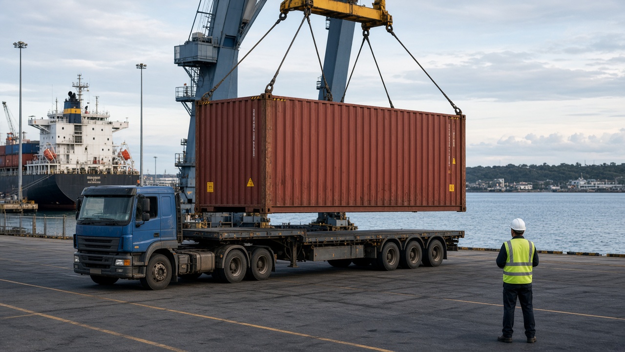 Import container being unloaded at an Australian terminal