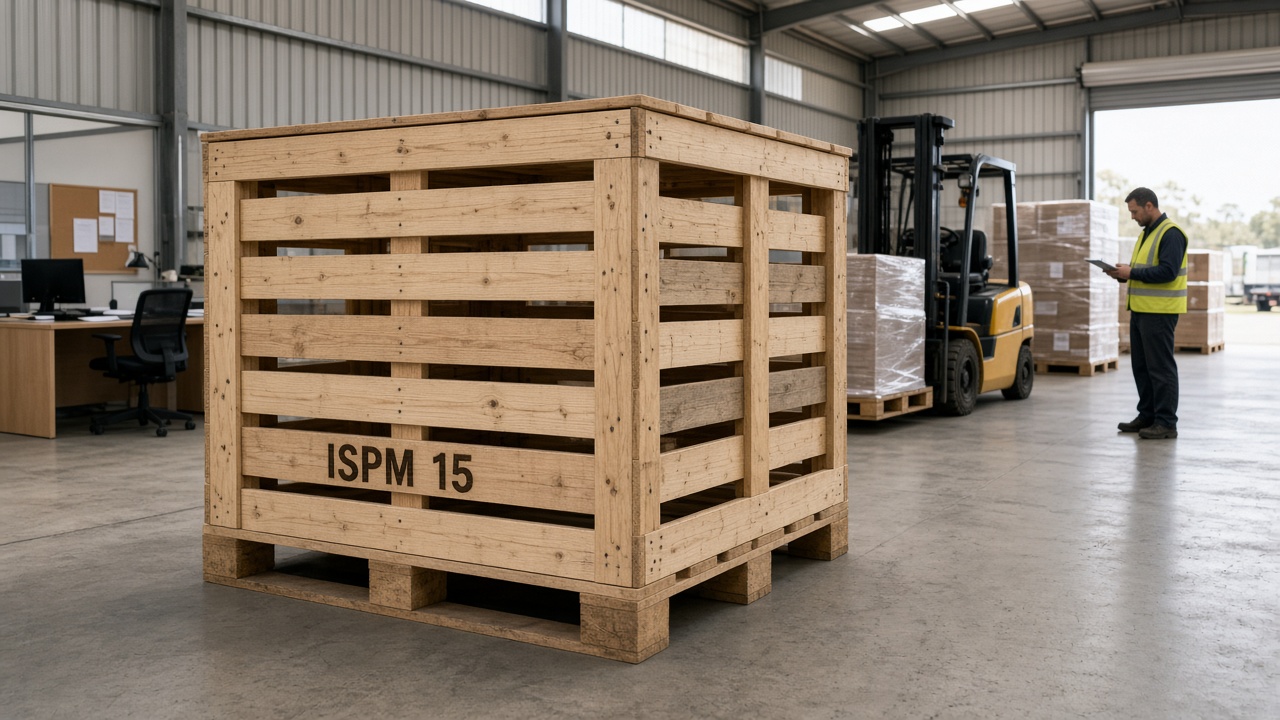 ISPM 15 stamped timber crate prepared for export to Australia