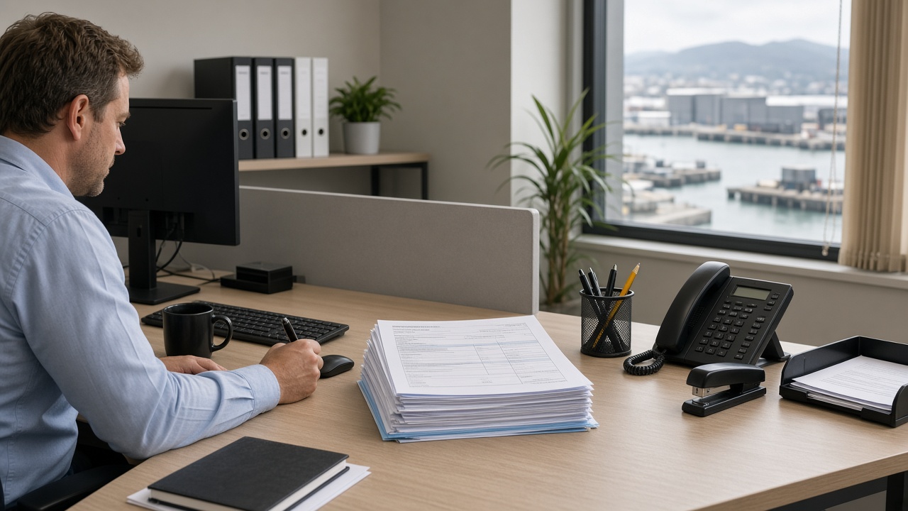 Customs broker workstation with aligned document set for lodgement